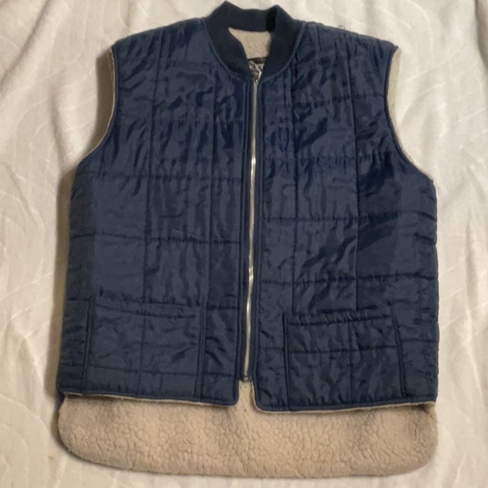 Navy Blue Quilted Vest with Sherpa Lining vintage